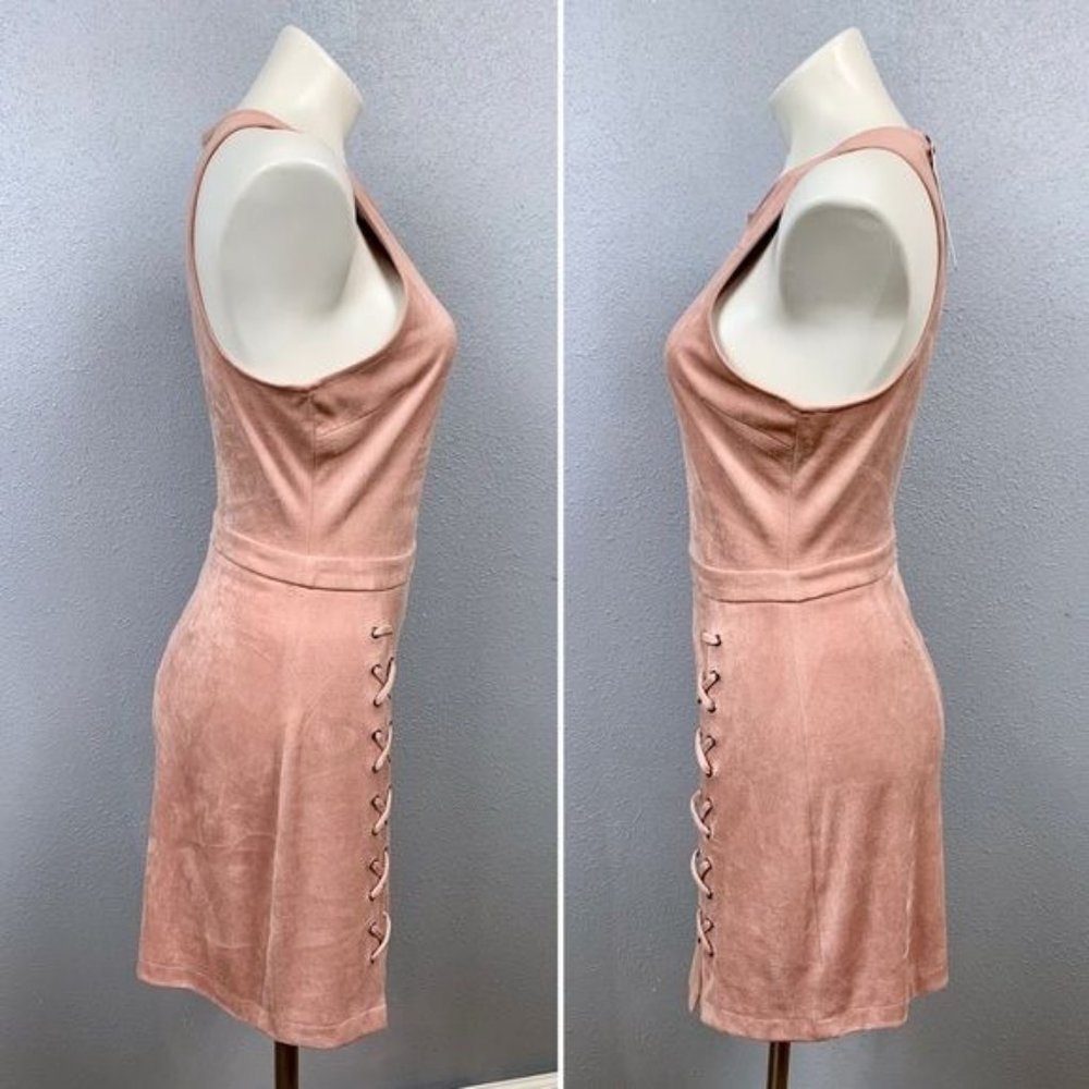 Cupcakes and Cashmere Dalton Lace Up faux suede Mini dress size Small NWT - Picture 5 of 7